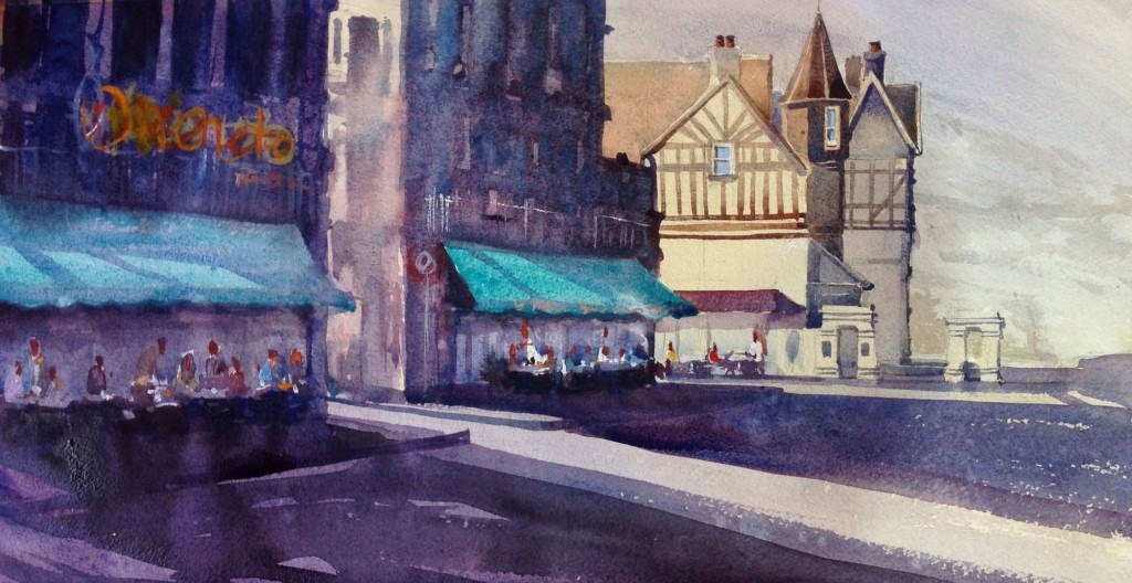 Woolacombe/French watercolour painting from the Woolacombe art Gallery of Steve PP.
