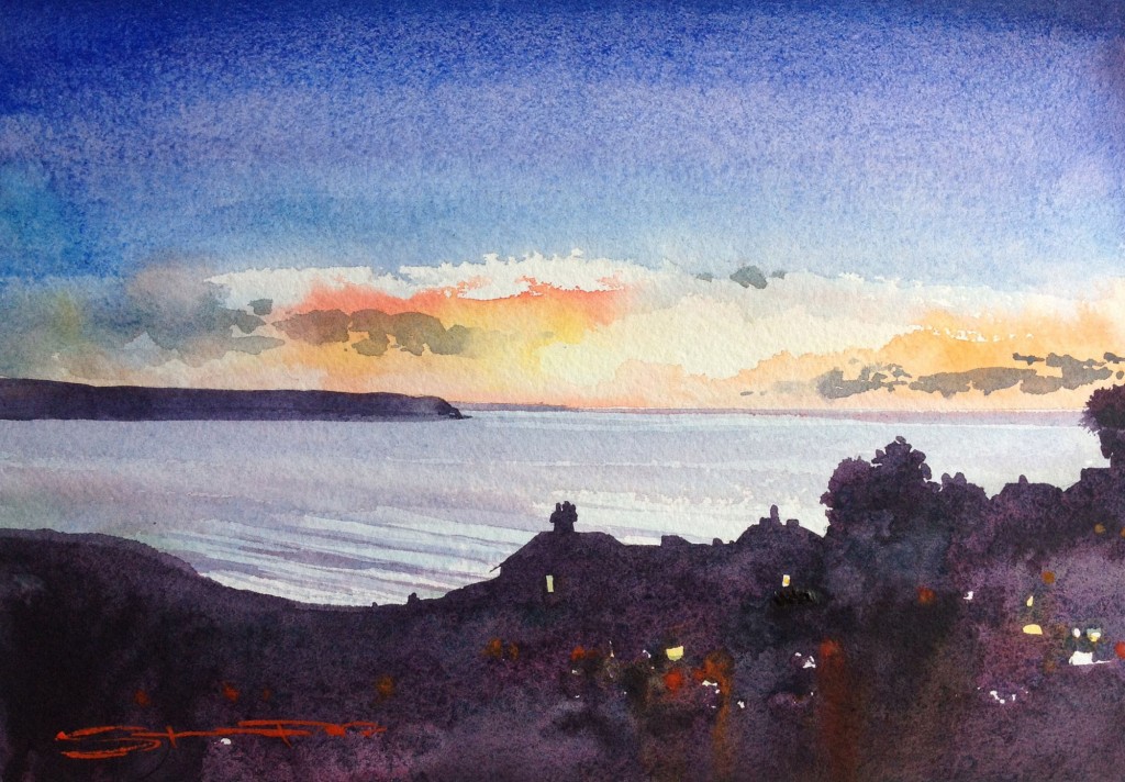 Almost Spring On The Sundial Watercolour Painting from the Woolacombe Art Gallery of Steve PP.