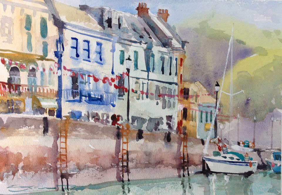 "Taking On Provisions" Ilfracombe harbour Watercolour painting from the woolacombe Art Gallery of Steve PP.
