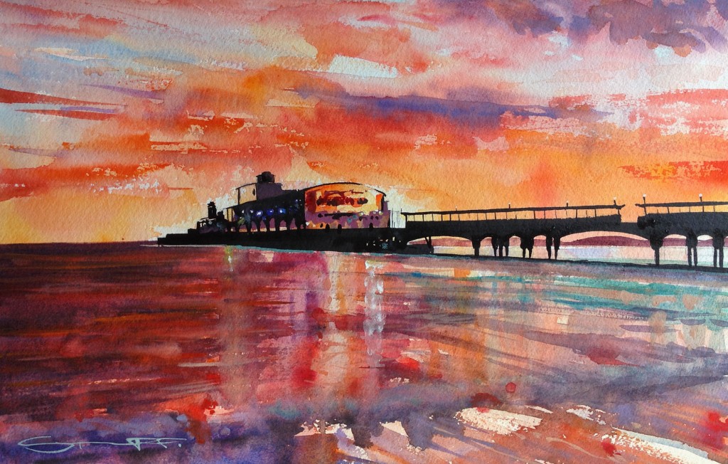 Bournemouth Aglow watercolour painting by Woolacombe artist Steve PP.