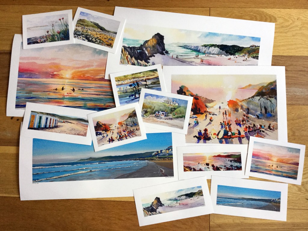 Devon surfer artist Steven Pleydell-Pearce - shop Woolacombe fine art prints with free postage-Woolacombe Beach- Barricane Beach- North Devon- Steve PP contemporary landscape painter 