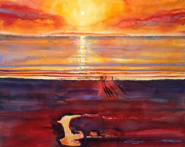 Autumn Lundy watercolour painting by Woolacombe artist Steve PP British Impressionist
