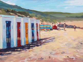 Midday Sun - Woolacombe beach huts art print from Devon artist Steve PP