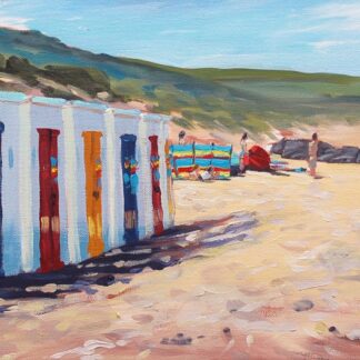 Midday Sun - Woolacombe beach huts art print from Devon artist Steve PP