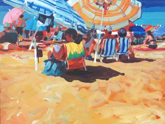 parasol beach summer beach painting with free postage from Woolacombe artist Steve PP