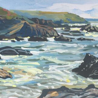 High Tide Sparkles,Woolacombe. Original gouache painting by Devon artist Steve PP