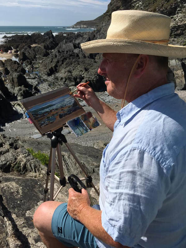 Steve PP-Devon artist- painting on Woolacombe Beach