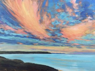 One of many stunning sunsets that light the summer sky up above Woolacombe North Devon. Acrylic painting.