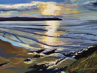 colourful sunset painting over Woolacombe Beach by Devon landscape painter Steve PP.