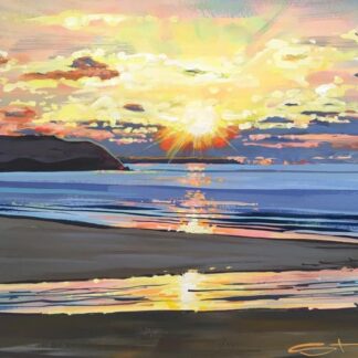 winter sunset painting woolacombebeach by devon artist Steve PP