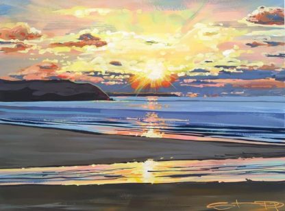 winter sunset painting woolacombebeach by devon artist Steve PP