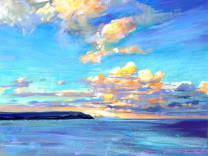 After the storm is a colourful coastal landscape painting in gouache made by Woolacombe impressionist painter Steve PP.