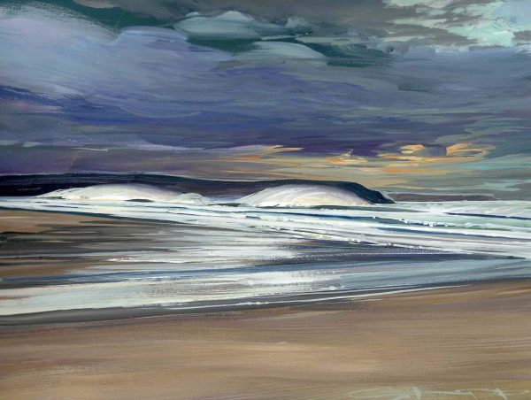 stormy offshore day on woolacombe sands painted by Devon contemporary landscape artist Steve PP.