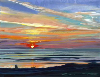 High pressure over Lundy gouache painting by Woolacombe artist Steve PP.
