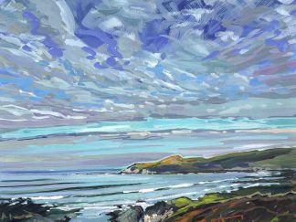 colourful gouache landscape painting by contemporary Devon landscape painter Steve PP.
