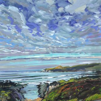colourful gouache landscape painting by contemporary Devon landscape painter Steve PP.