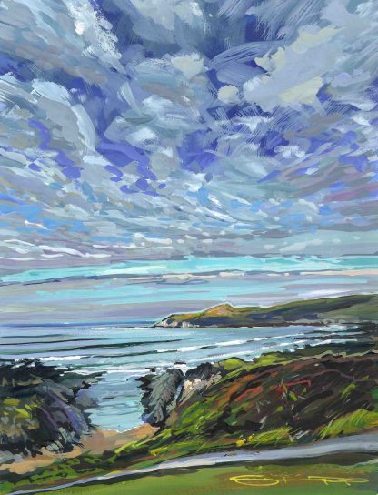 colourful gouache landscape painting by contemporary Devon landscape painter Steve PP.