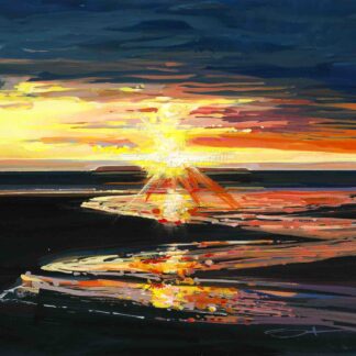 colourful sunset gouache landscape painting by contemporary landscape painter Steve PP.