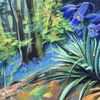 colourful gouache woodscape painting by contemporary landscape painter Steve PP.