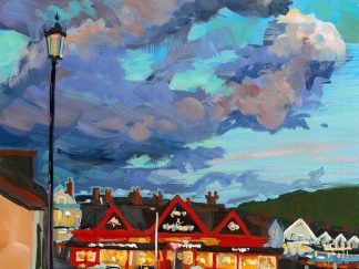 The Red Barn, Woolacombe. colourful gouache landscape painting by contemporary landscape painter Steve PP.
