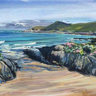 colourful gouache seascape landscape painting by contemporary landscape painter Steve PP.
