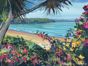hot july day. colourful gouache landscape painting by contemporary landscape painter Steve PP.