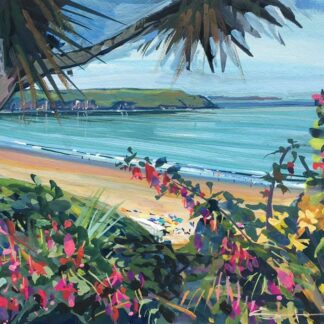 hot july day. colourful gouache landscape painting by contemporary landscape painter Steve PP.