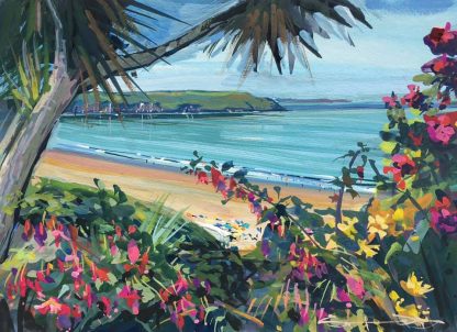 hot july day. colourful gouache landscape painting by contemporary landscape painter Steve PP.