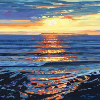 Lundy Shimmer colourful gouache landscape painting by contemporary landscape painter Steve PP.
