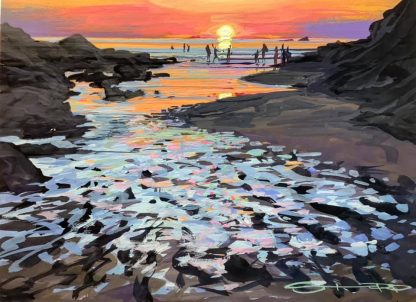 Sundowners , colourful gouache landscape painting by contemporary landscape painter Steve PP.