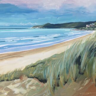 Early morning beach walk at Woolacombe Devon. Painting by Devon artist Steve PP.
