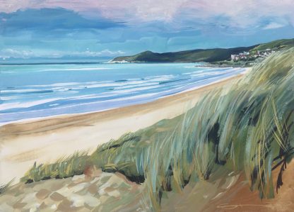 Early morning beach walk at Woolacombe Devon. Painting by Devon artist Steve PP.