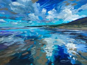 Beach painting. colourful gouache landscape painting by contemporary landscape painter Steve PP.