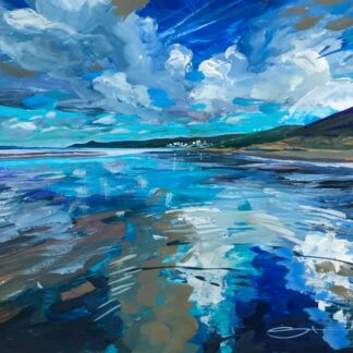 Beach painting. colourful gouache landscape painting by contemporary landscape painter Steve PP.