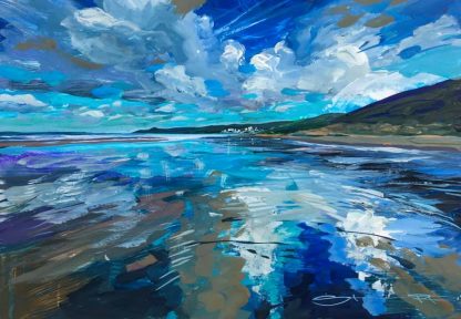 Beach painting. colourful gouache landscape painting by contemporary landscape painter Steve PP.