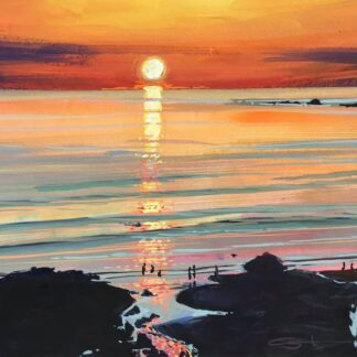 golden moments colourful gouache landscape painting by contemporary landscape painter Steve PP.