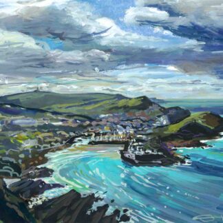 Ilfracombe harbour, North Devon, colourful gouache landscape painting by contemporary landscape painter Steve PP.
