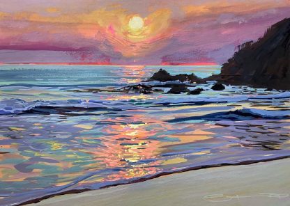summer tide colourful gouache landscape painting by contemporary landscape painter Steve PP.