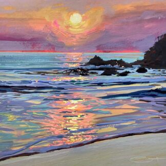 Woolacombe paintings, colourful gouache landscape painting by contemporary landscape painter Steve PP.