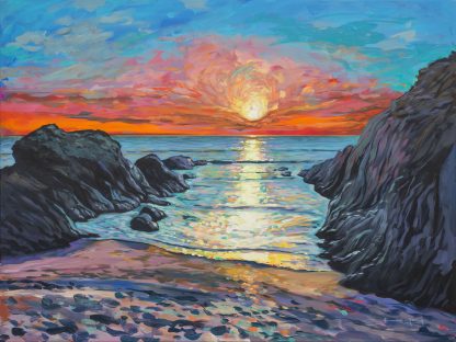 Barricane sundowner colourful gouache landscape painting by contemporary landscape painter Steve PP.