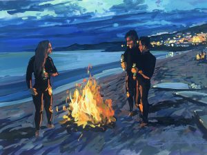 Woolacombe beach fire- original Woolacombe art by North Devon artist Steve PP