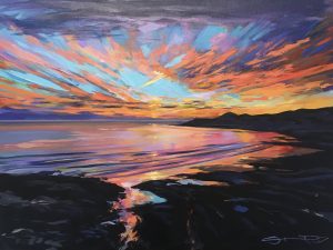 set the night on fire - colourful gouache landscape painting by contemporary landscape painter Steve PP.