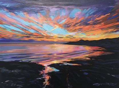 set the night on fire - colourful gouache landscape painting by contemporary landscape painter Steve PP.