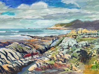 After the surf- a painting of a surfer at Woolacombe beach by Devon artist Steve PP