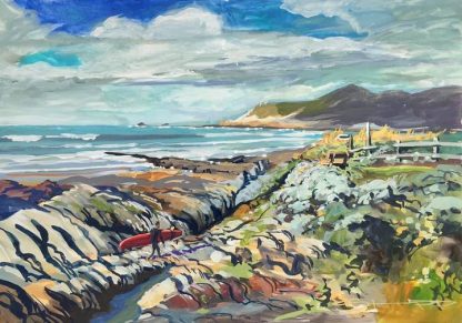 After the surf- a painting of a surfer at Woolacombe beach by Devon artist Steve PP