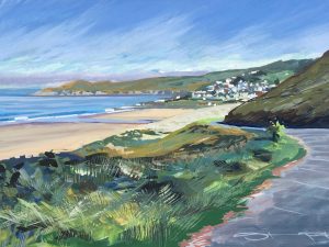 sprng morning in Woolacombe North Devon painting by Woolacombe artist Steve PP.