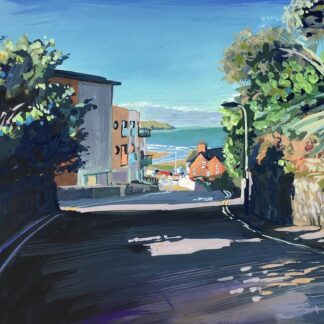 walking down a sun dappled road to Woolacombe beach . Landscape painting by Steve PP