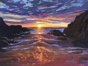 summer sunset on Barricane beach painting by Steve PP