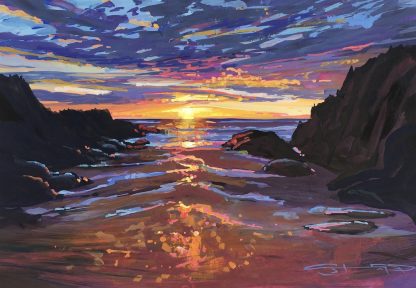 summer sunset on Barricane beach painting by Steve PP