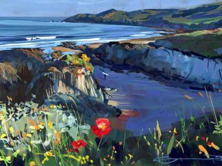 surfer on Barricane beach Woolacombe painting by Devon artist Steve PP